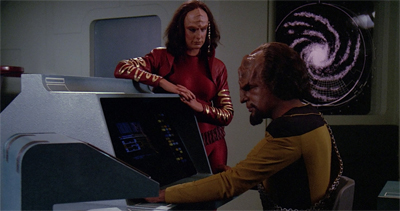 Worf sure does seem a clingy Klingon, doesn't he?